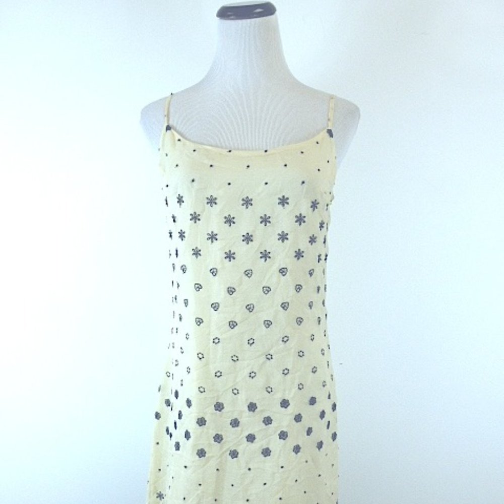 Collette Dinnigan cream black silk embroidered lace spaghetti strap slip dress S